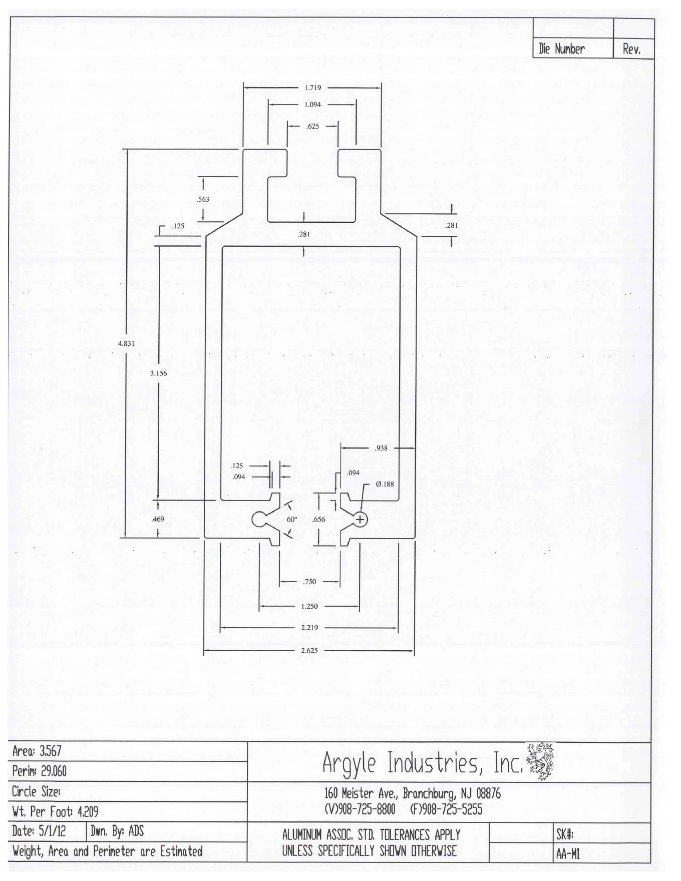 AA-M1 extrusion cross-section from the supplied detail.