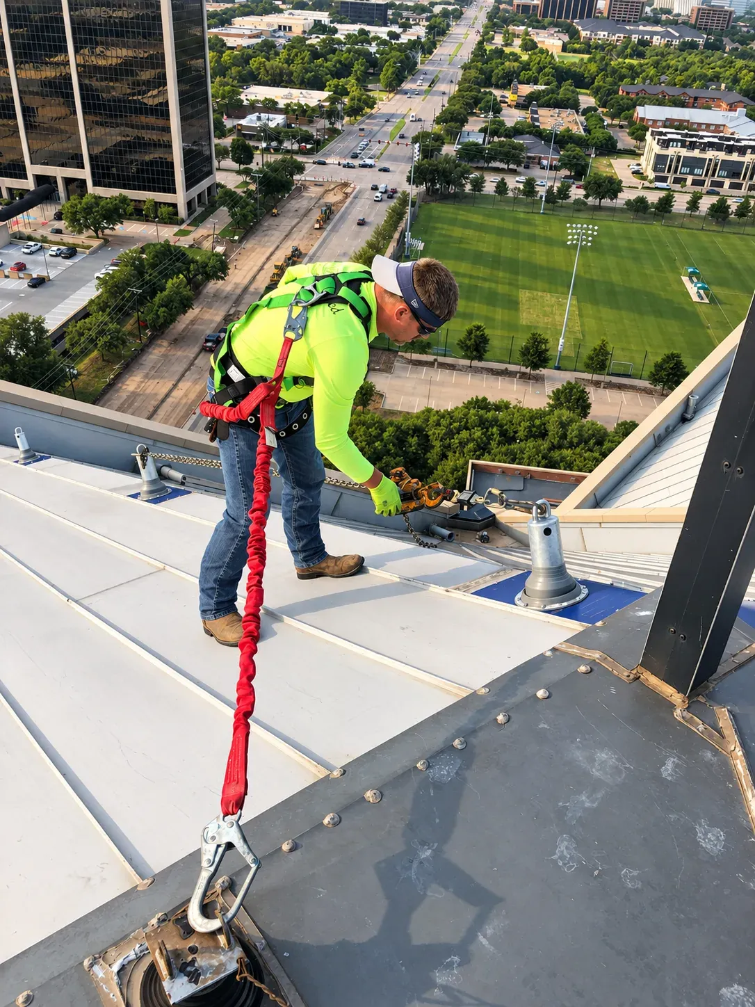 Load testing a roof edge anchor on a high-rise